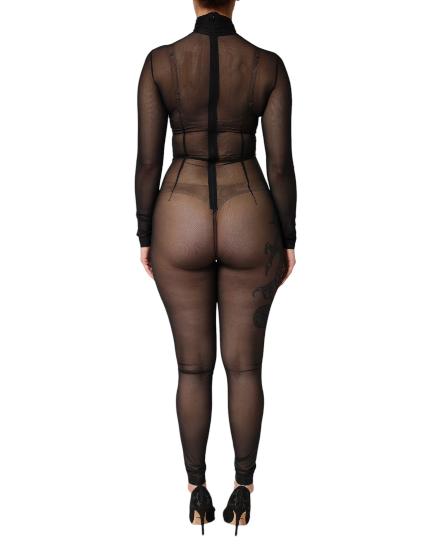 Combinaison-body en maille transparente à manches longues noire de Dolce & Gabbana