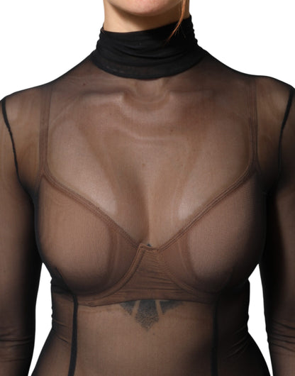 Combinaison-body en maille transparente à manches longues noire de Dolce & Gabbana