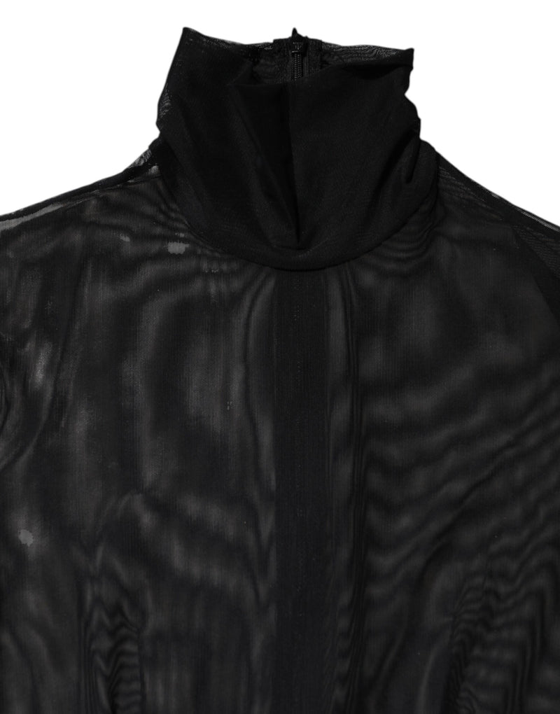 Dolce & Gabbana Black Sheer Mesh Long Sleeve Jumpsuit Bodysuit Dress