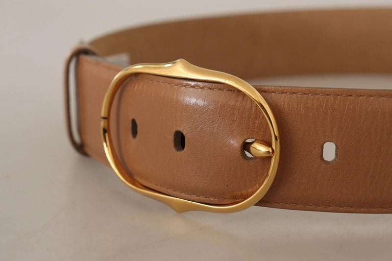 Costume National Ceinture en Cuir Marron avec Boucle Oval en Or