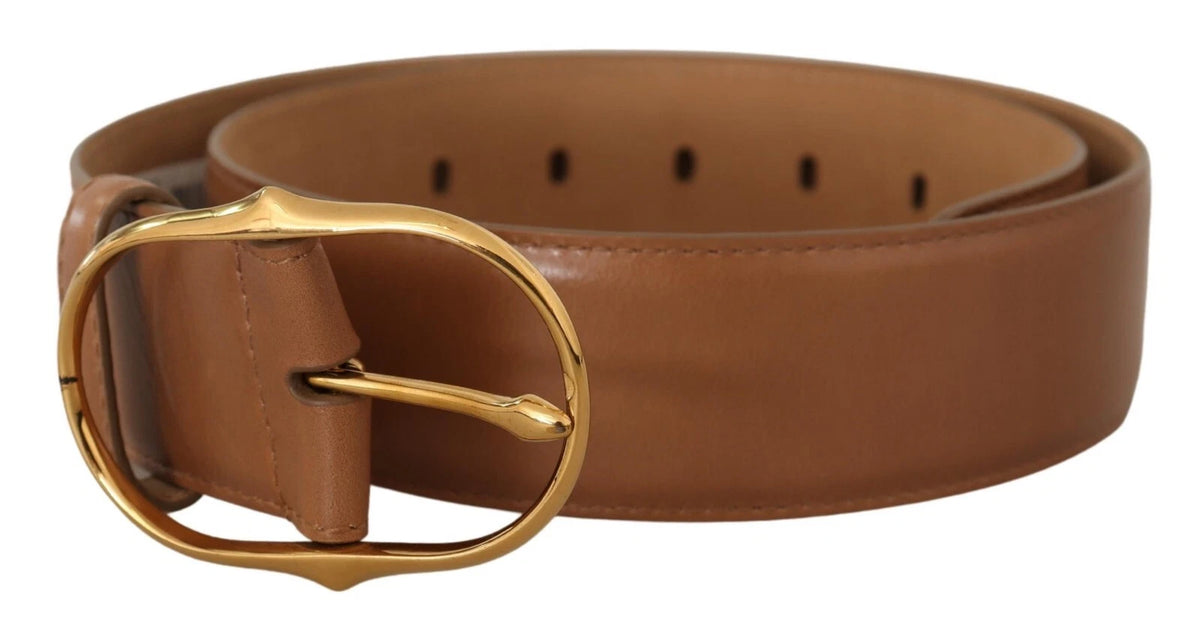 Costume National Ceinture en Cuir Marron avec Boucle Oval en Or