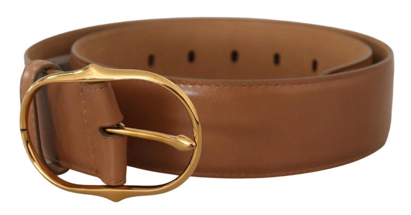 Costume National Ceinture en Cuir Marron avec Boucle Oval en Or