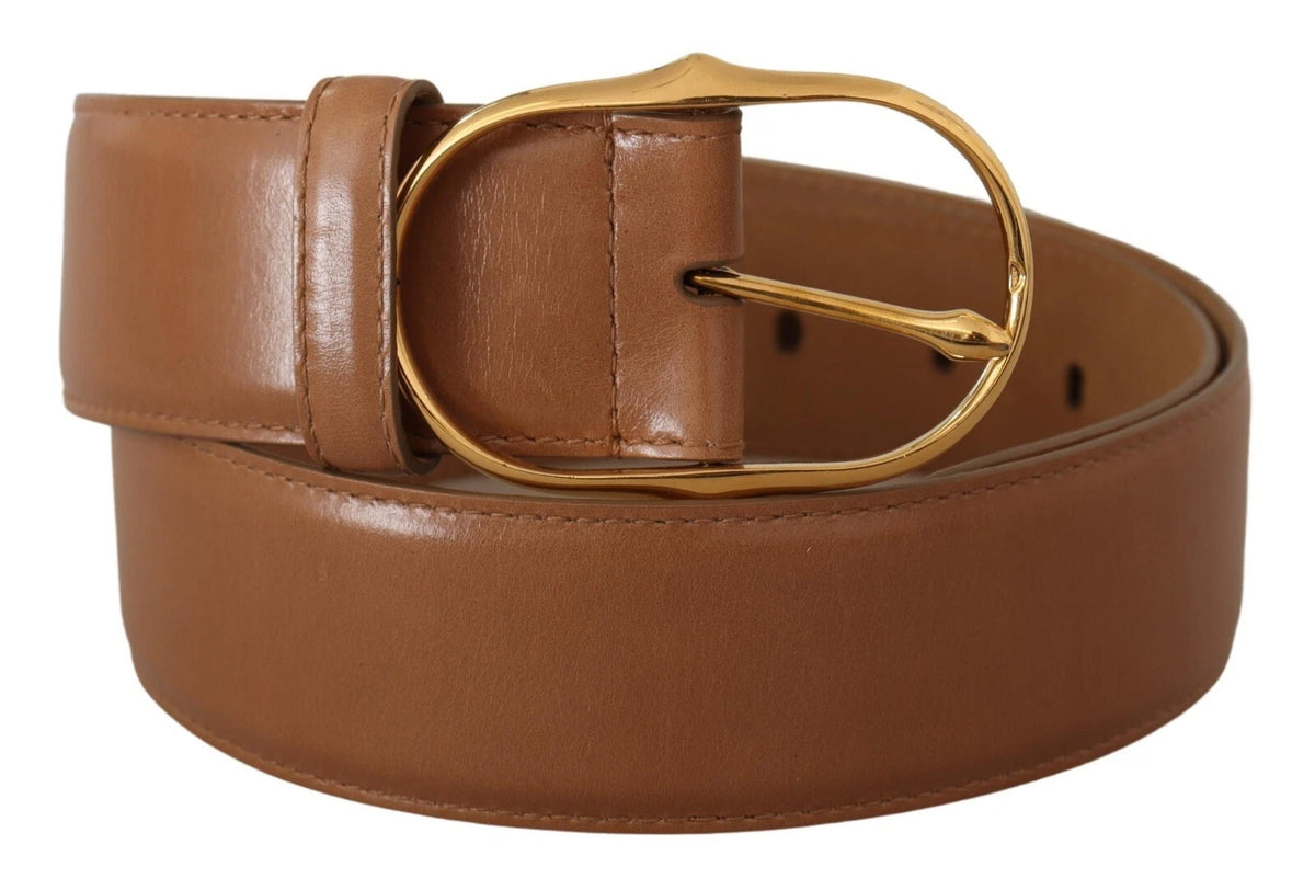 Costume National Ceinture en Cuir Marron avec Boucle Oval en Or