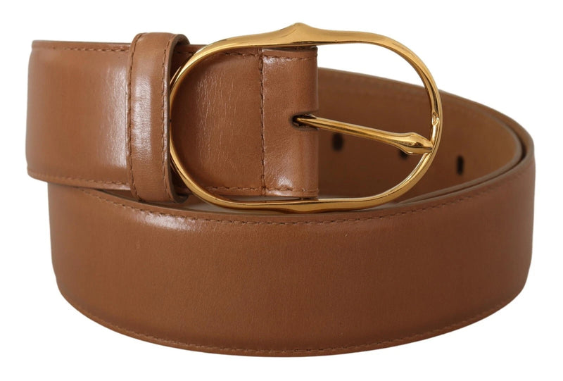Costume National Ceinture en Cuir Marron avec Boucle Oval en Or