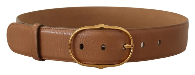 Costume National Ceinture en Cuir Marron avec Boucle Oval en Or