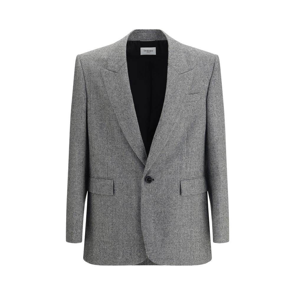 Blazer en flanelle de laine à carreaux Prince de Galles de Saint Laurent