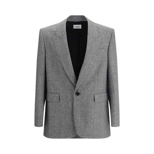 Blazer en flanelle de laine à carreaux Prince de Galles de Saint Laurent