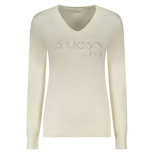 Guess Jeans Femme Pull Viscose Blanc - Élégance et Confort