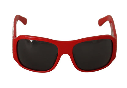 Lunettes de soleil Dolce & Gabbana DG4027, monture rouge cristal, verres noirs.