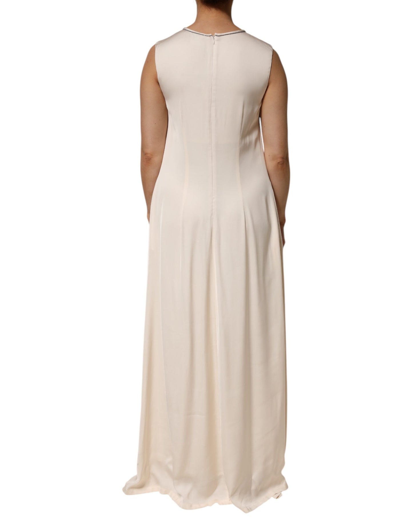 Peserico Beige Viscose Pleated Sleeveless Long Maxi Dress