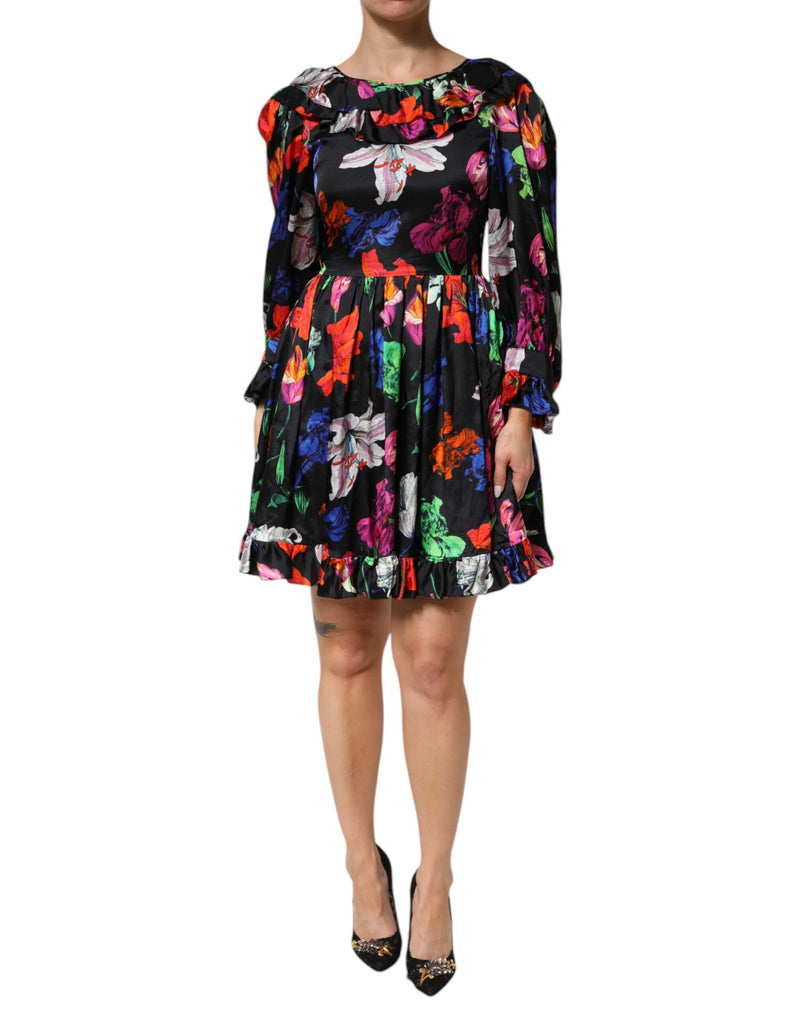 MSGM Robe Mini à Fleurs Multicolores à Volants