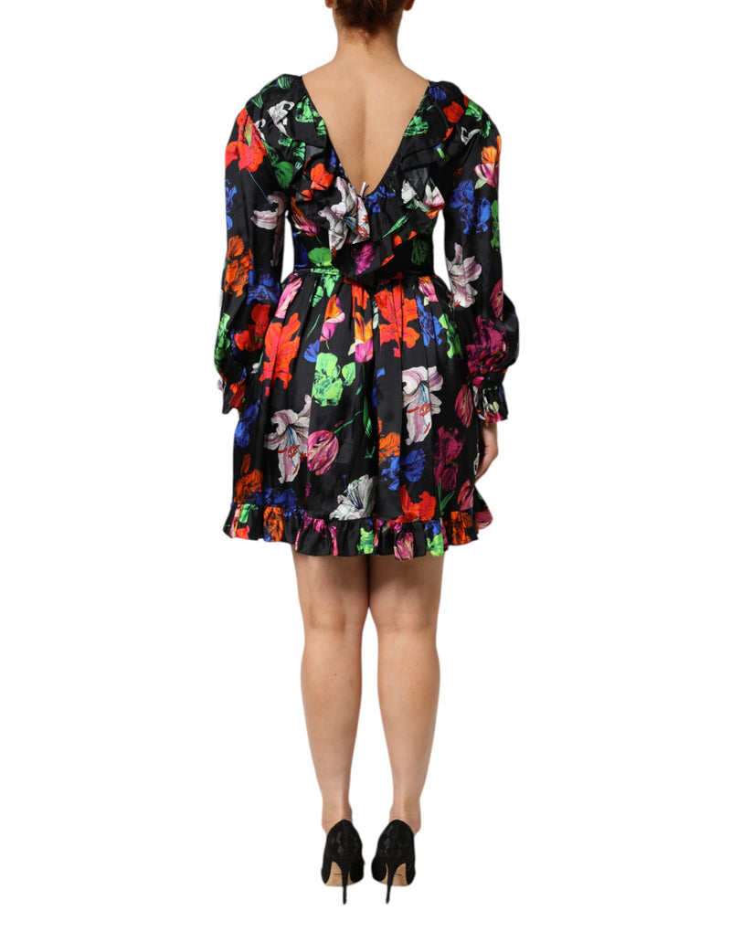 MSGM Robe Mini à Fleurs Multicolores à Volants