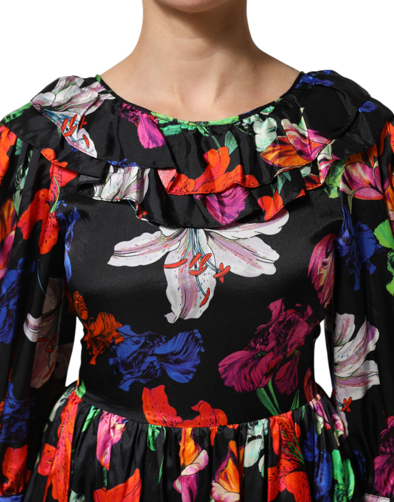 MSGM Robe Mini à Fleurs Multicolores à Volants