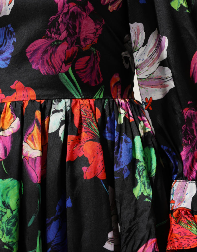 MSGM Robe Mini à Fleurs Multicolores à Volants
