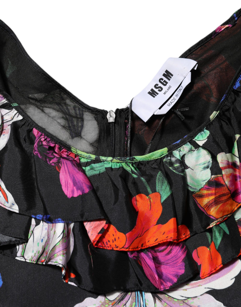 MSGM Robe Mini à Fleurs Multicolores à Volants
