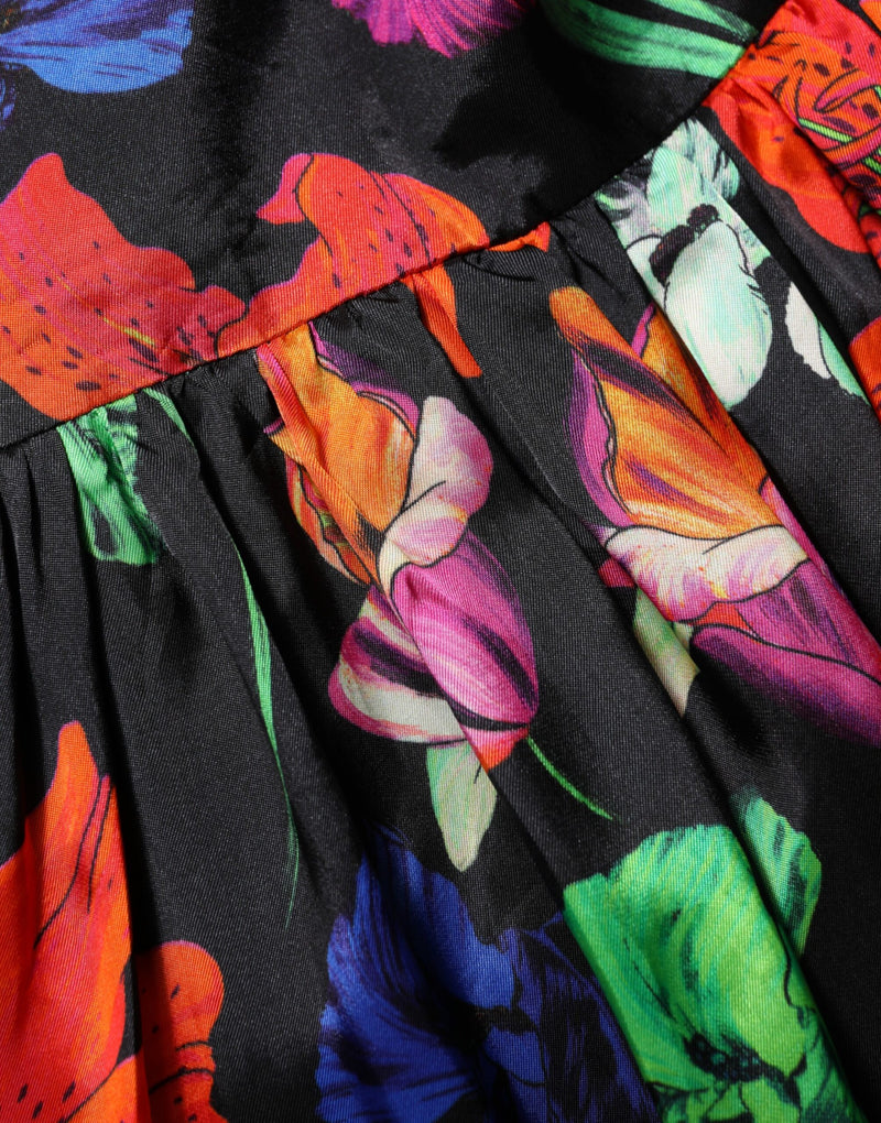 MSGM Robe Mini à Fleurs Multicolores à Volants