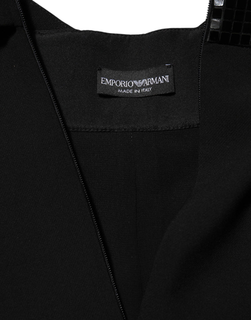 Emporio Armani Black Sheer Sleeve Belted V-Neck Mini Dress