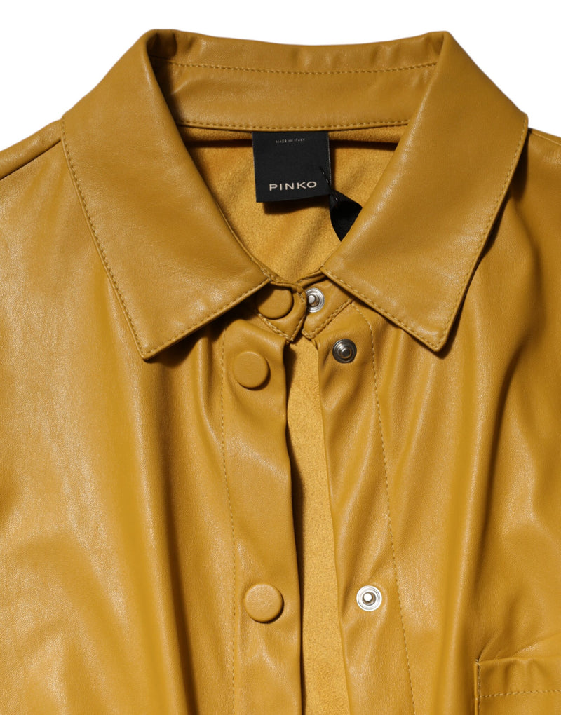 PINKO Polyester Belted Shirt Midi Long Sleeve Dress - Mustard Yellow
