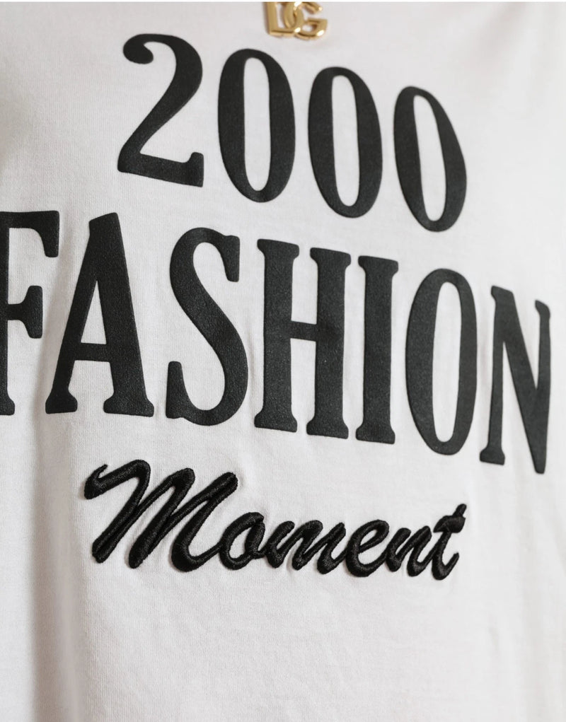 Dolce & Gabbana White Cotton 2000 Fashion Print Logo T-shirt