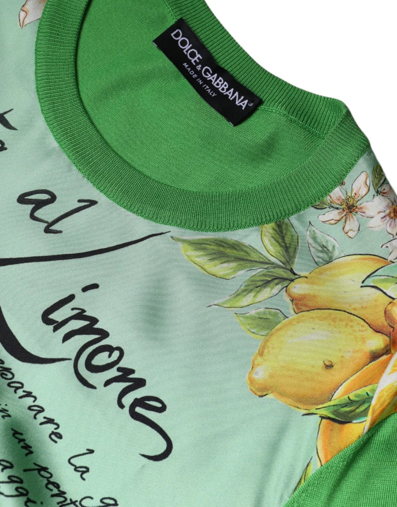 Dolce & Gabbana Green Lemon Print Pullover Silk Sweater for Women