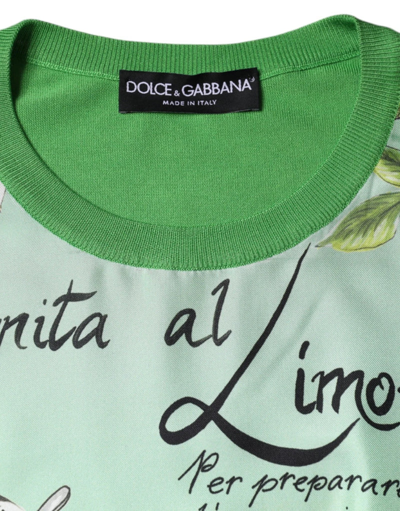 Dolce & Gabbana Green Lemon Print Pullover Silk Sweater for Women