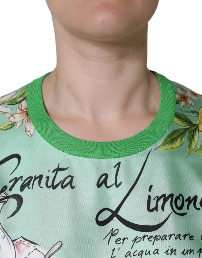 Dolce & Gabbana Green Lemon Print Pullover Silk Sweater for Women