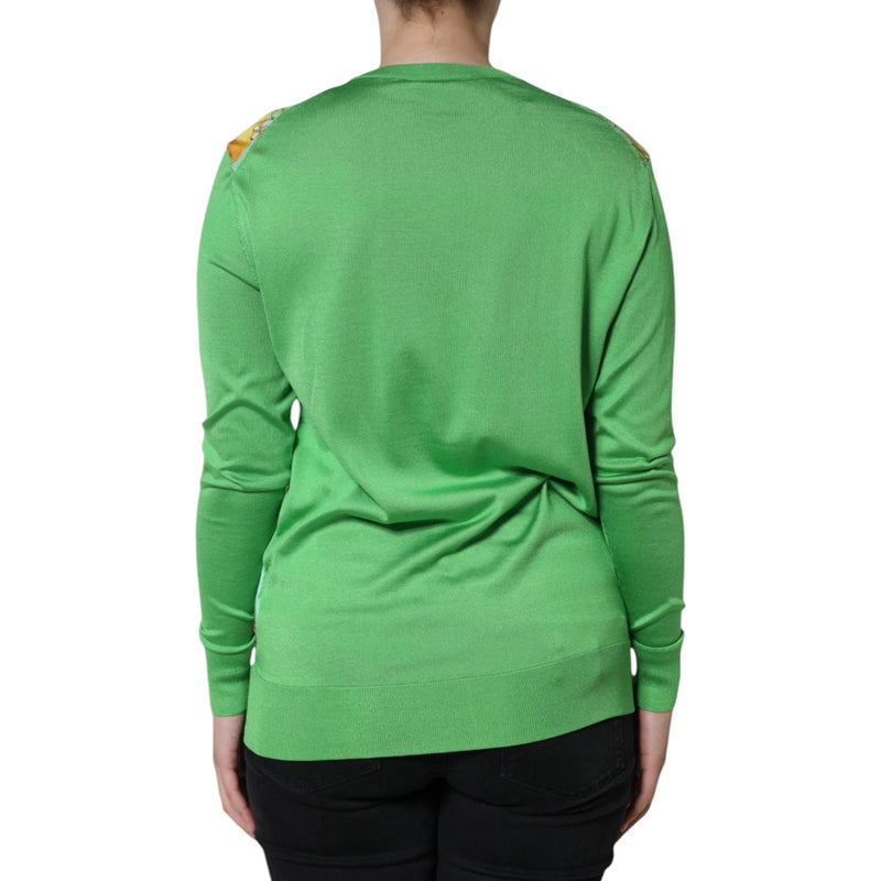 Dolce & Gabbana Green Lemon Print Pullover Silk Sweater for Women