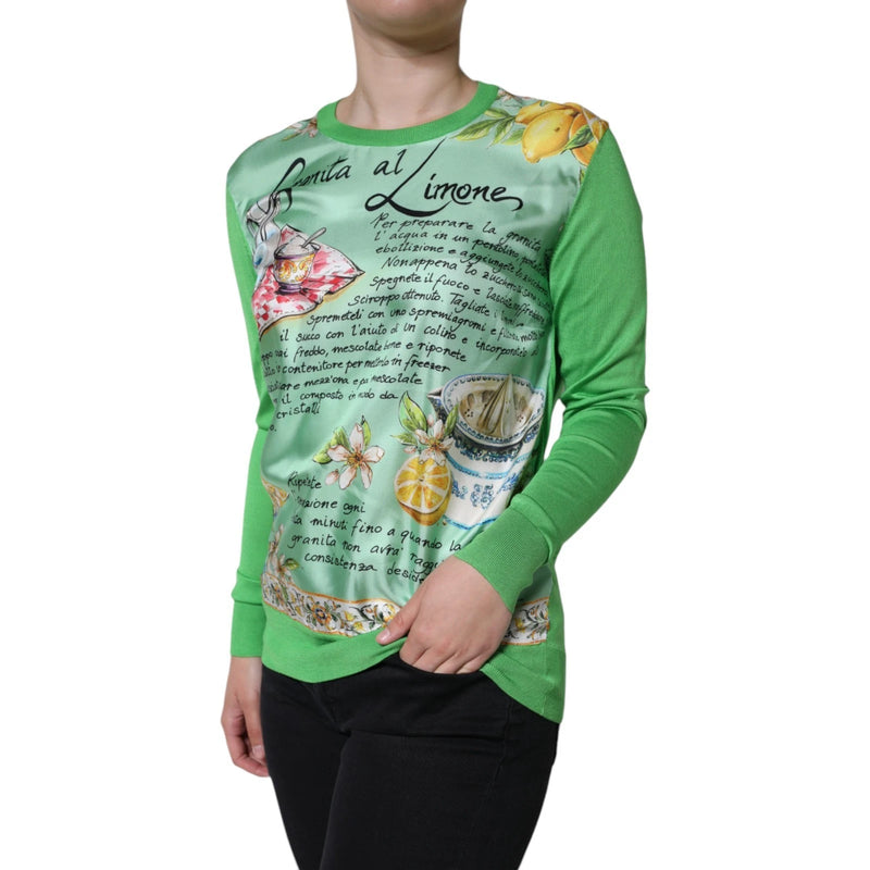 Dolce & Gabbana Green Lemon Print Pullover Silk Sweater for Women