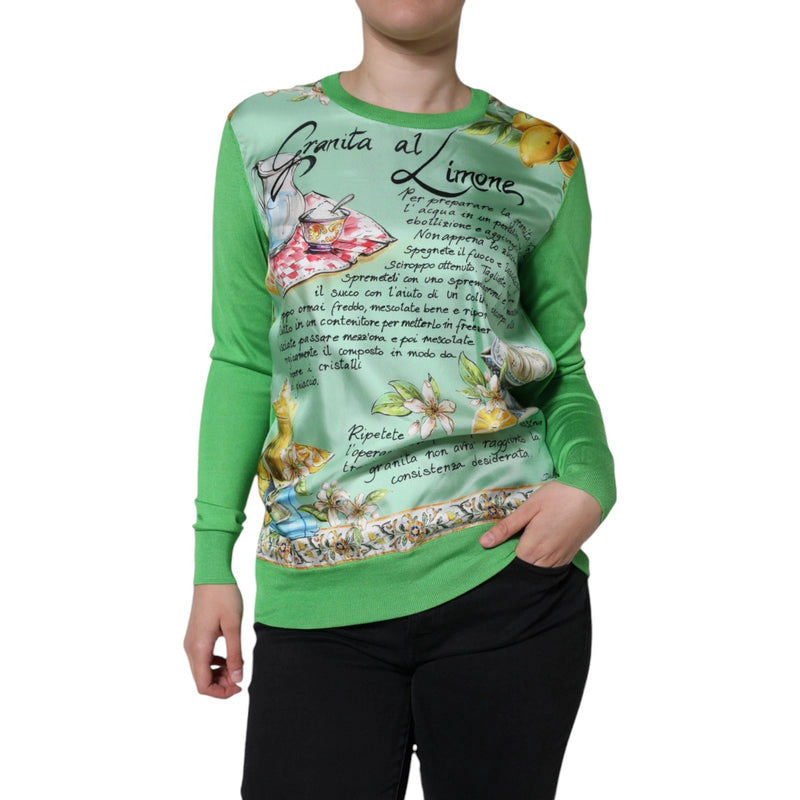 Dolce & Gabbana Green Lemon Print Pullover Silk Sweater for Women