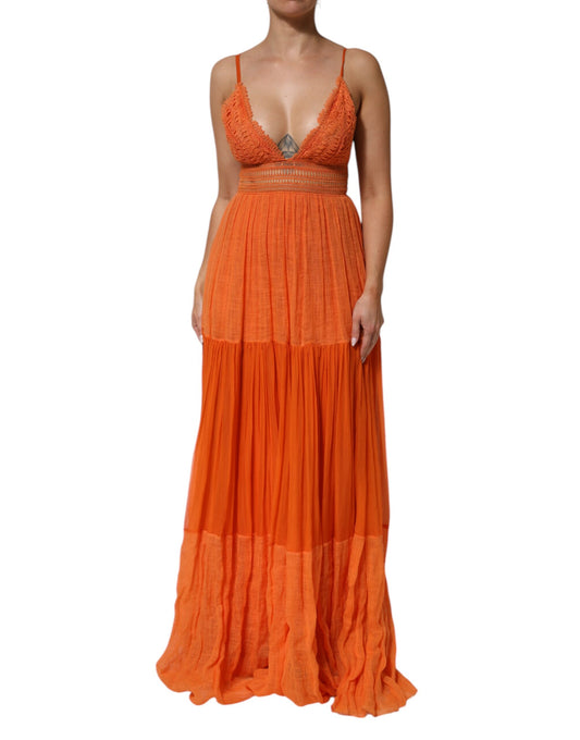 Robe maxi à plusieurs épaisseurs en dentelle orange avec bustier de Alberta Ferretti
