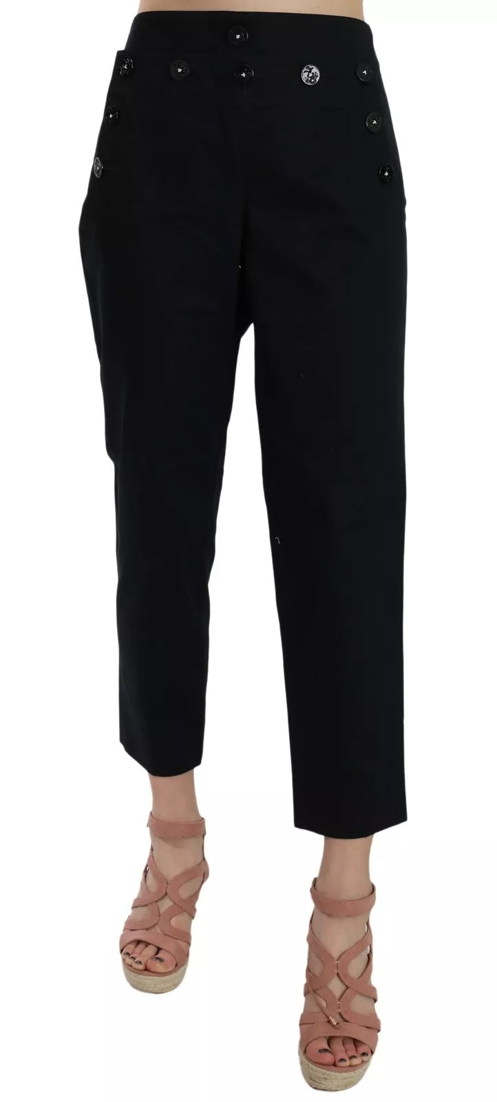 Pantalon noir court à boutons et ornements de Dolce & Gabbana