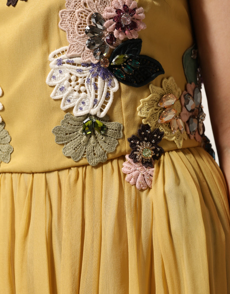 Dolce & Gabbana Yellow Silk Floral Embroidered Maxi Dress