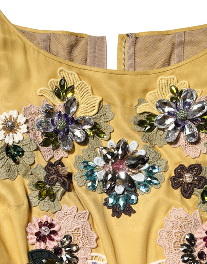 Dolce & Gabbana gele zijden maxi-jurk met bloemenborduursel
