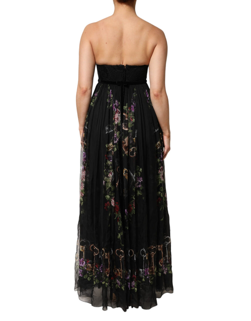 Dolce & Gabbana Robe Noire à Imprimé Floral et Strass