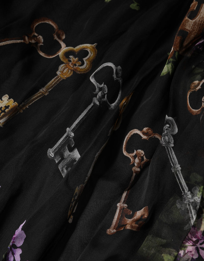 Dolce & Gabbana Robe Noire à Imprimé Floral et Strass