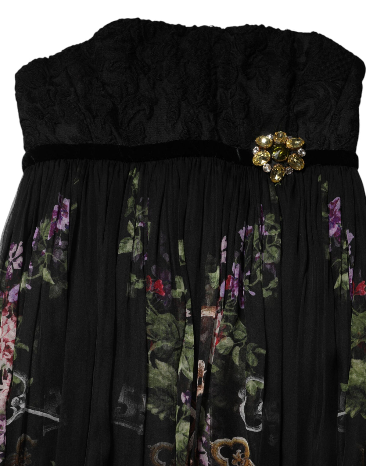 Dolce & Gabbana Robe Noire à Imprimé Floral et Strass