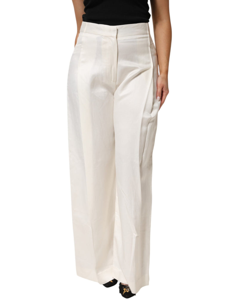 Brian Dales Pantalon Large Femme en Viscose et Lin Blanc