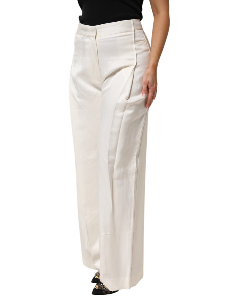 Brian Dales Pantalon Large Femme en Viscose et Lin Blanc