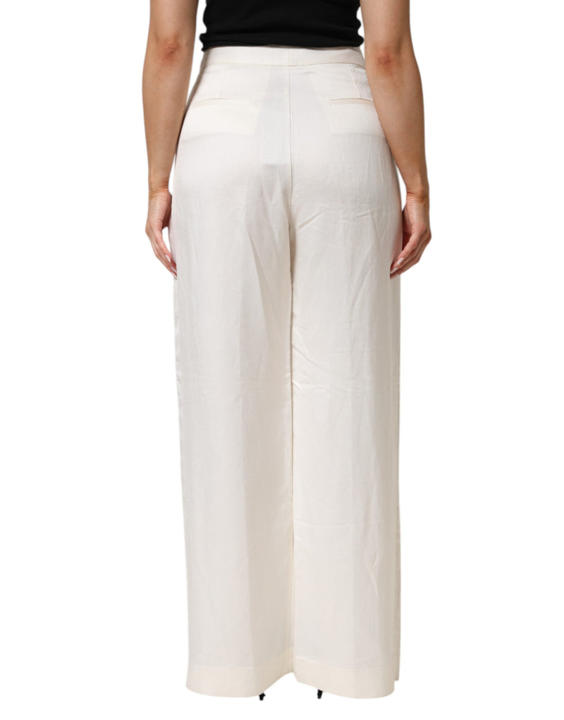 Brian Dales Pantalon Large Femme en Viscose et Lin Blanc