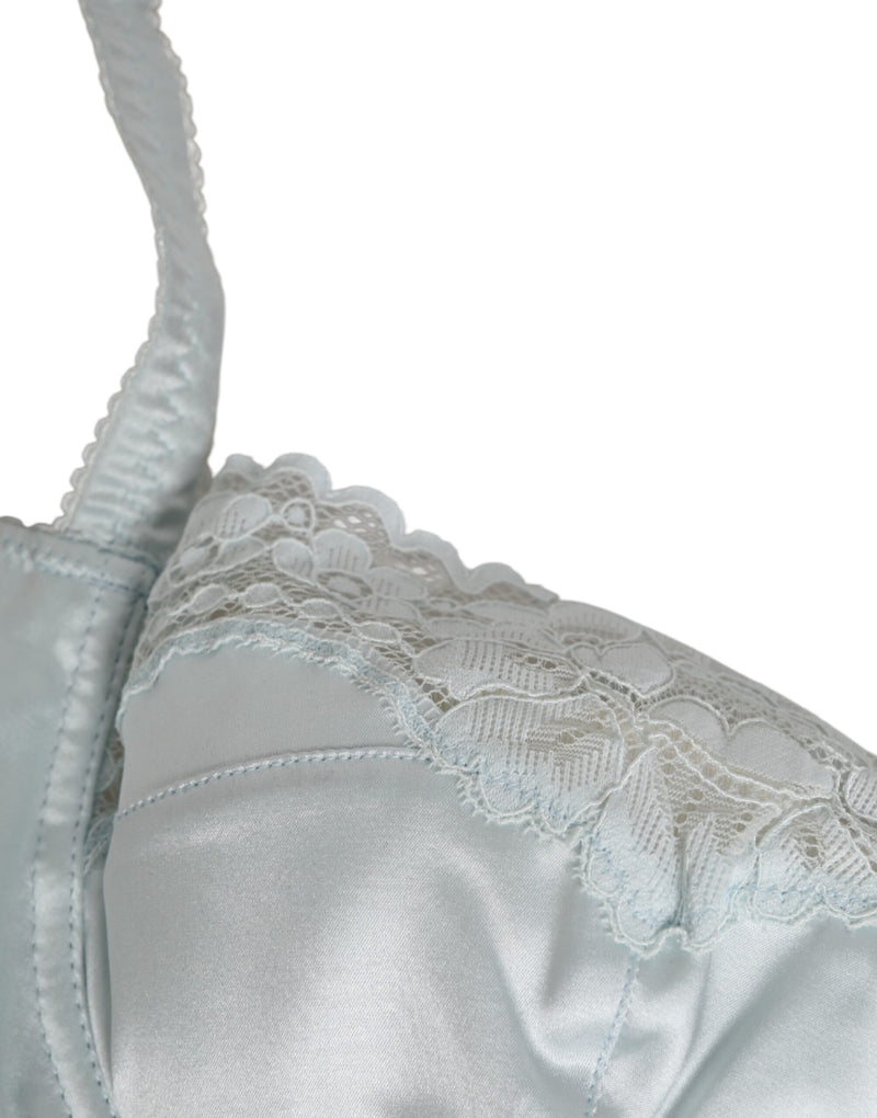 Dolce & Gabbana Light Blue Silk Semi-Padded Balconette Bra