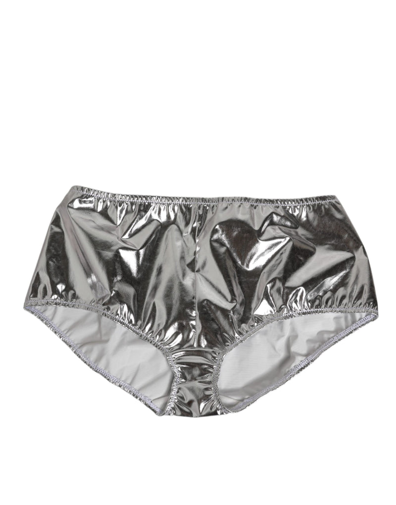 Dolce & Gabbana Silver Metallic High Waist Bikini Bottom