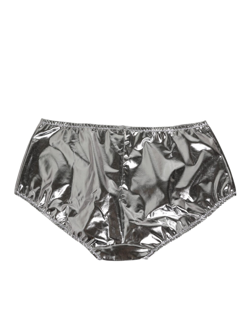Dolce & Gabbana Silver Metallic High Waist Bikini Bottom