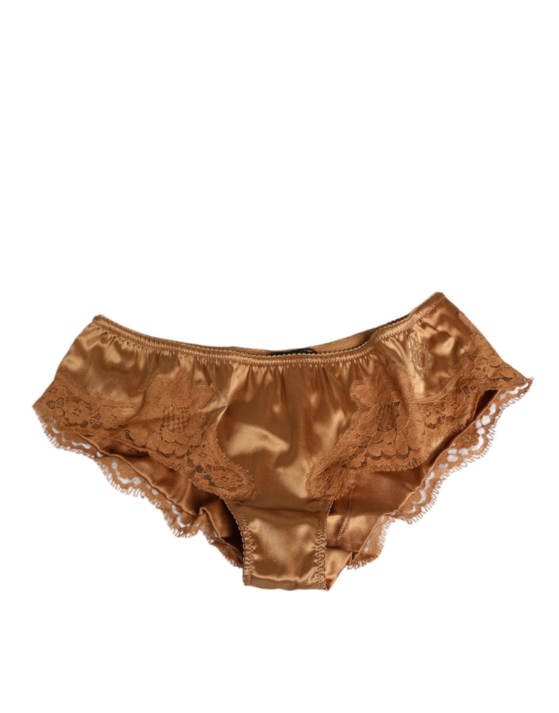 Dolce & Gabbana Brown Lace Silk Satin Slip Panties