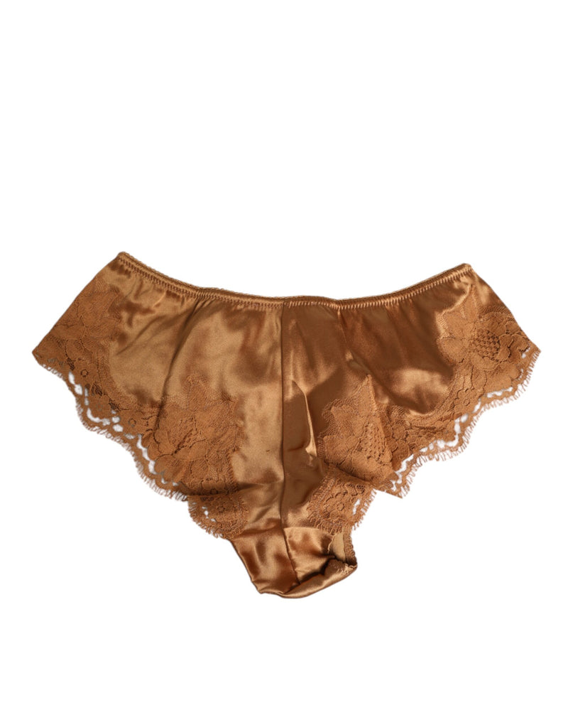Dolce & Gabbana Brown Lace Silk Satin Slip Panties