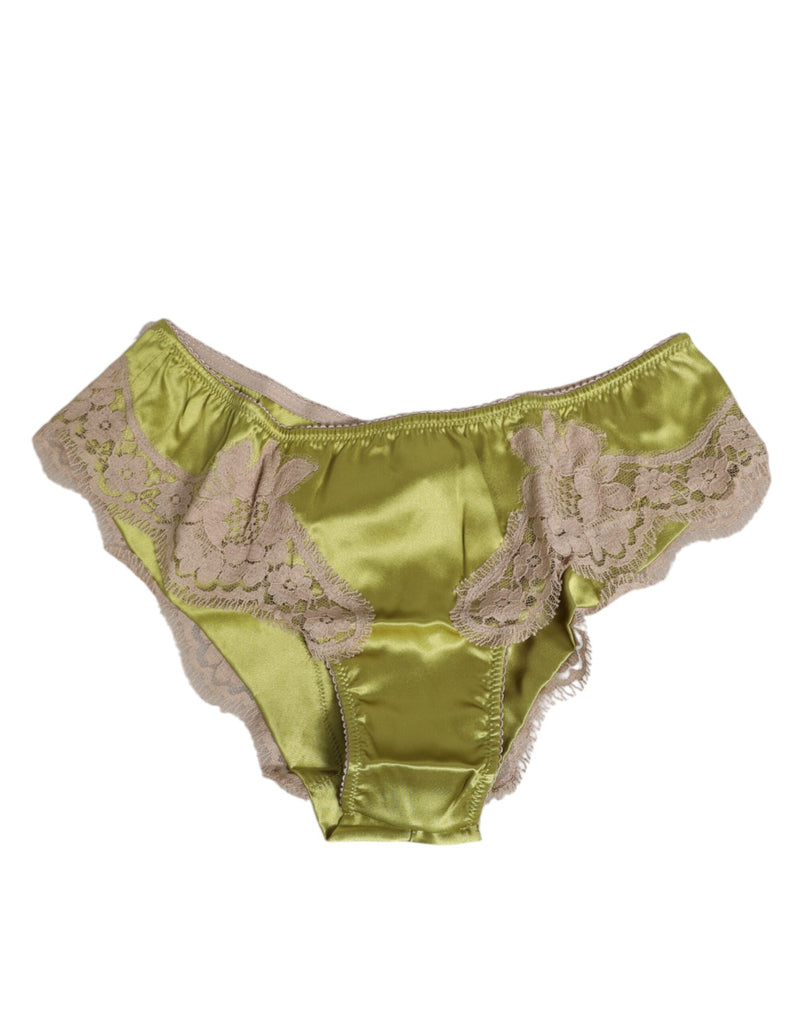 Dolce & Gabbana Green Silk Satin Lace Trim Slip Panties