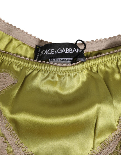 Dolce & Gabbana Green Silk Satin Lace Trim New Slip Underwear
