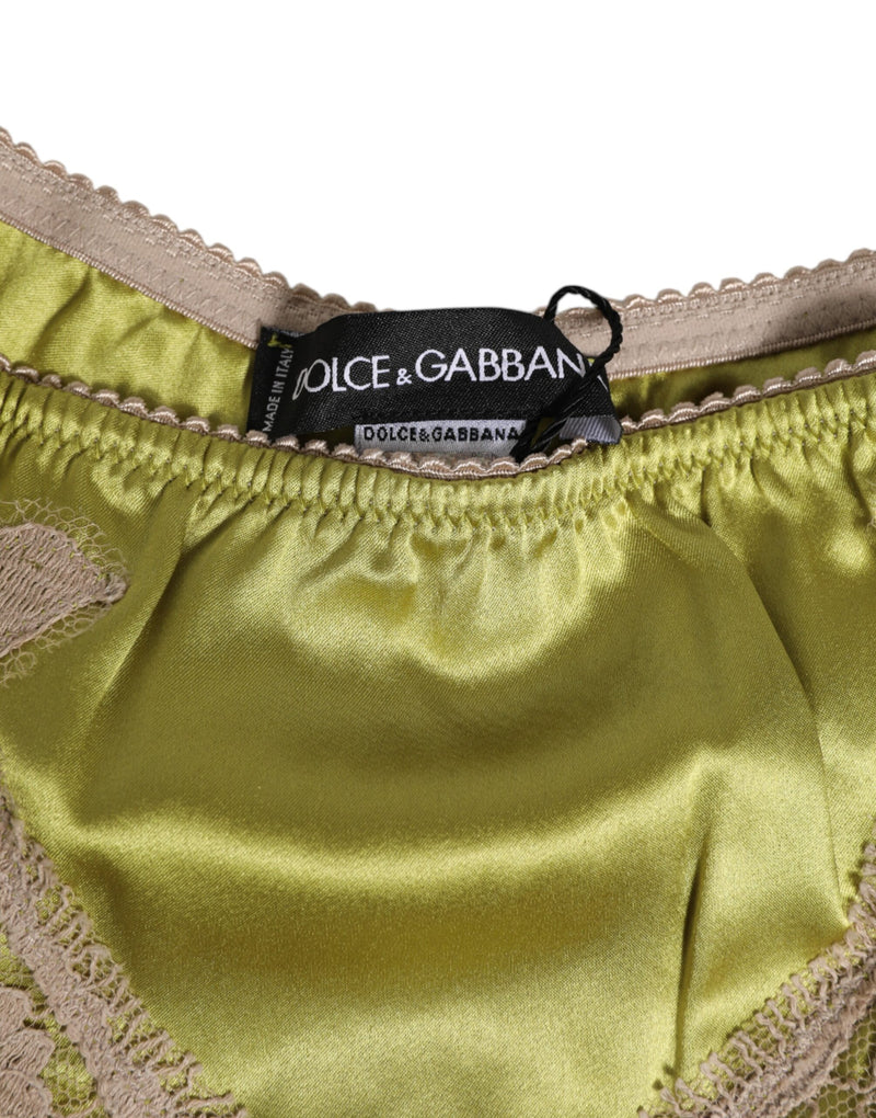 Dolce & Gabbana Green Silk Satin Lace Trim Slip Panties