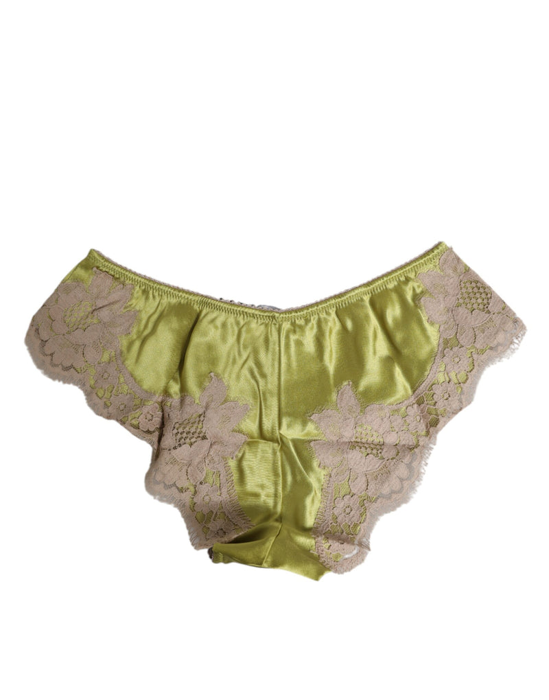Dolce & Gabbana Green Silk Satin Lace Trim Slip Panties