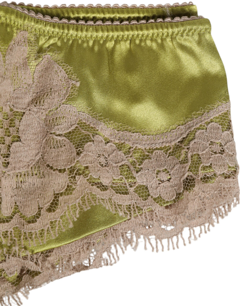 Dolce & Gabbana Green Silk Satin Lace Trim Slip Panties