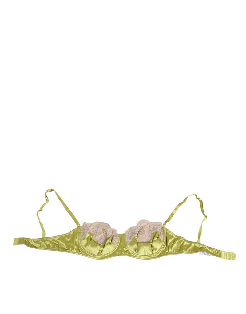 Dolce & Gabbana Lime Green Silk Satin Lace Padded Balconnet Bra